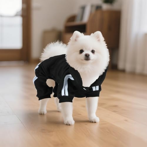 Dog Hoodie 4 Legs Jumpsuit for Small Dogs Puppy Clothes Dog Pullover Sweatshirt Cotton Doggie Winter Coat Cat Apparel(XX-Small,Black) - color: Black, size: XX-Small