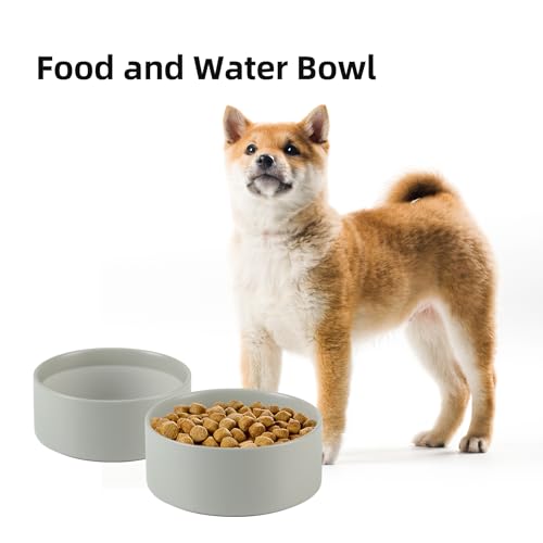 Havniva 7.3” Ceramic Dog Bowls, Dog Food and Water Bowl for Medium Dogs, Durable Dog Water Bowl with Non-Slip Rubber Base Large Capacity Pet Feeding Bowl - color: Matte Gray, size: 7.3 Inch