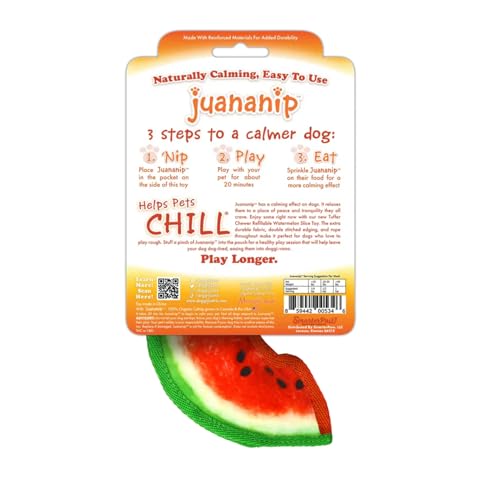 Doggijuana Mini Doggi Duo Refillable Juananip Toy Bundle | Watermelon Slice & Juananip | Funny Dog Toy Plush with Catnip and Refill | Interactive Chew for Play - style: Watermelon Slice & Juananip