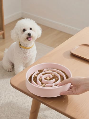 Ceramic Slow Feeder Dog Bowls with Anti-Slip, Slow Feeder & Non-Slip Design, Boredom and Anxiety Reducer, Suitable for All Breed Dogs and Cat (Ceramic-Pink) - color: Ceramic-Pink