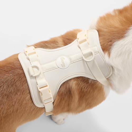 HNS1002L Arlo Medium Adjustable Soft Padded No Pull Pet Harness with 3 Buckles and 3 Leash Clips, Bailey - color: Almond, size: Medium (Chest: 18 - 28")