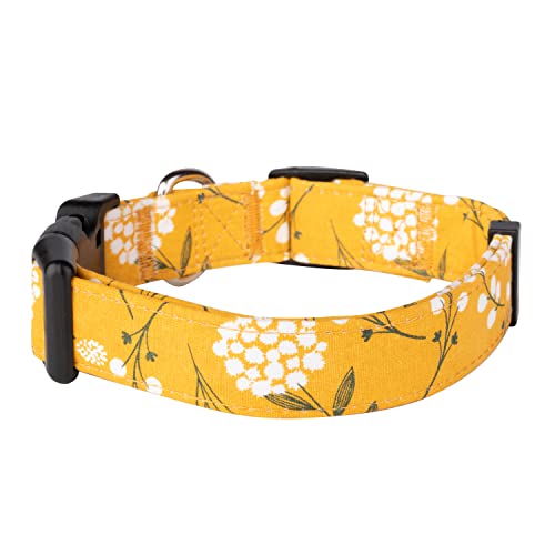 Dog Collar for Small Medium & Large Dogs - Heavy Duty Cotton, Long Lasting, Adjustable, Strong and Durable and Puppy Quick Release Buckle - Yellow Collar - color: Yellow Spring, size: Large