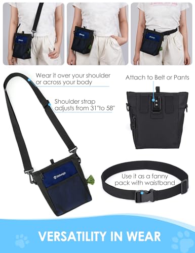 Gobeigo Dog Treat Pouch, Magnetic Closure & Sealable Silicone Bag Insert, 4-Cup Capacity – Belt Clip/Waist Belt/Crossbody Wear, Clicker Included – Great for Pet Training & Walking (Navy Blue) - color: Navy Blue