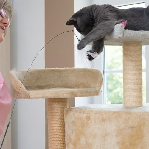 ibasenice Cat Teaser Stick with Suction Base and 10 Replaceable Plumage Heads, Interactive Kitten Teaser for Stress Relief and Indoor Play, Pet Supplies Set