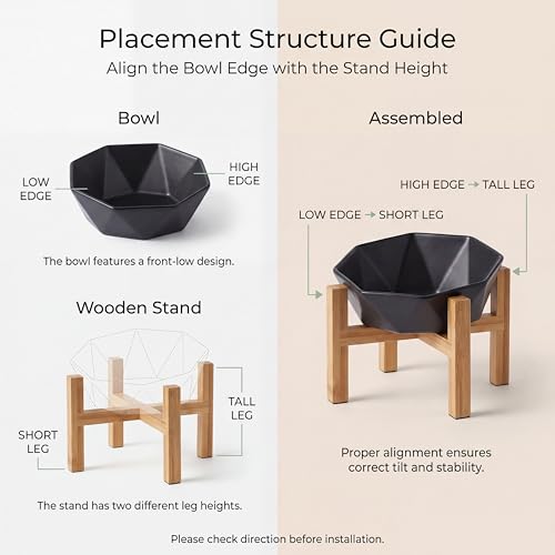 Raised Cat Bowl - Ceramic Tilted Elevated Food Bowl for Indoor Cats & Small Dogs - Shallow Wide Whisker-Friendly Design - Pet Dish Suitable for Feeding Dry, Wet, Treats & Canned Food - Black - color: Black with stand