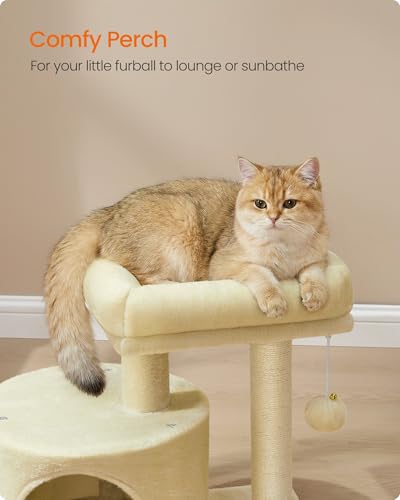 Feandrea Cat Tree, Small Cat Tower with Sisal Scratching Post, Plush Condo with Padded Perch, for Small Spaces, Kittens, Sand Beige UPCT050LF01 - color: Sand Beige