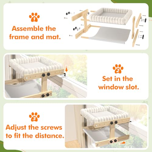Cat Perch for Window XiaZ Cats Hammock Indoor Cat Bed for Window Adjustable Wooden Frame W/Soft Warm Plush-Lined Cushion Perfect for Bird Watching Sunbathing Space-Saving Easy Install Double Layer - size: Double Layer