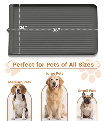 Dog Food Mat 36"x24", Waterproof Pet Feeding Mat with Diversion Grooves and Raised Edges, Large Non-Slip Dog Bowl Mat for Food and Water, Cat Food Mat for Floors, Easy to Clean, Grey - color: Grey