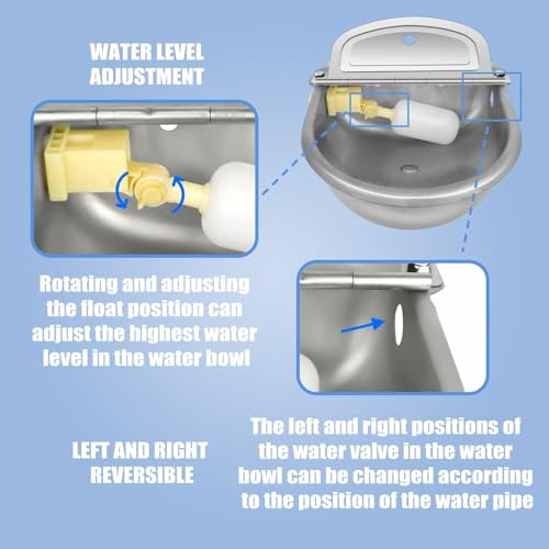 Automatic Animal Drinking Water Bowl with Float Valve, Stainless Steel Kit Includes Bowl, Standard Pipe, Replacement Valve, Quick Connector Adapter and Countersunk Bolts(Auto-Filling)