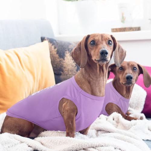 Kuoser Dog Shirt, Printed Dogs T-Shirt Soft Breathable Dog Shirts, Cute Doggy Sweatshirt for Small Medium Large Girls Boys, Pet Funny Clothes Tank Top Sleeveless Dogs Vest, Purple L - color: Purple, size: Large (Chest: 21.65")