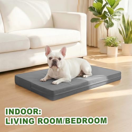Vonabem Outdoor Waterproof Dog Bed Washable, Medium Crate Pad 30 inch, Wipeable Leather Puppy Bed with Removable Cover Reversible, Foam Durable Anti-Slip Pet Kennel Pads 29"x18" Grey - color: Grey, size: M(29x18x3)
