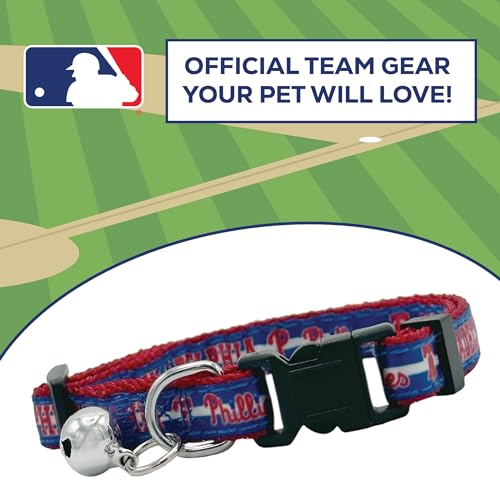 MLB CAT Collar Philadelphia Phillies Satin Cat Collar Baseball Team Collar for Dogs & Cats. A Shiny & Colorful Cat Collar with Ringing Bell Pendant - color: Philadelphia Phillies