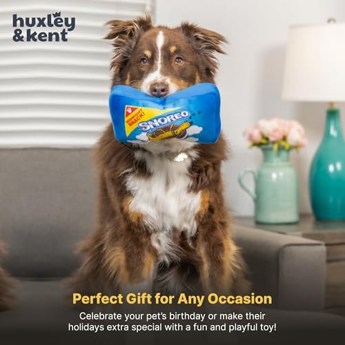 Huxley & Kent Funny Dog Toy w/Squeaker – Power Plush Squeaky Dog Toys for Small, Medium & Large Dogs – Soft Stuffed Animal for Indoor Play & Fetch - Snoreo Cookies, Small - size: Small, style: Snoreo Cookies