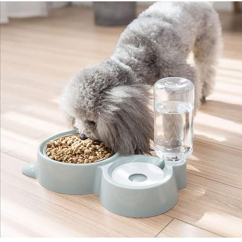 Double Dog Cat Bowls, Pets Water and Food Bowl Set with Detachable Stainless Steel Bowl, Automatic Water Dispenser Bottle No-Spill Pet Feeder for Cats Puppy and Small Dogs (Blue) - color: Blue