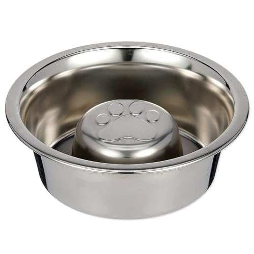 Palz&Co Slow Feed Reversible Stainless Steel Food and Water Bowl for Small Dogs and Cats, Promotes Healthy Eating and Mental Stimulation (Medium 16 Oz) - size: Med 16 Oz