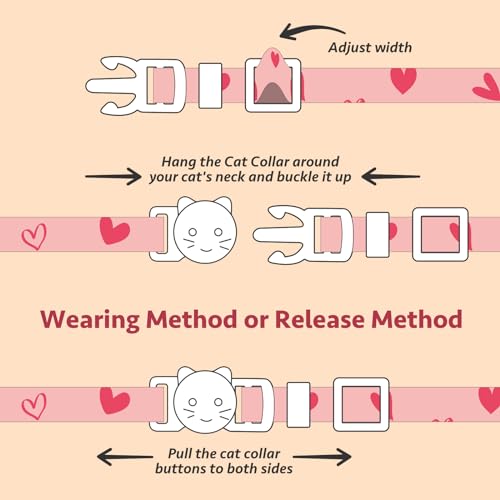 2 Pack Cotton Breakaway Cat Collar Pink and Gray Heart Shaped Pendant Cute Kitten Cat Collar with Bell - color: Pink&Gray