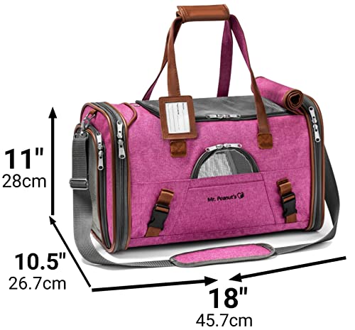 Mr. Peanut's Airline Approved Soft Sided Pet Carrier, Low Profile Gold Series Tote, Premium Brand Self Locking Zippers, Under Seat Compatibility, Plush Faux Fleece Bedding with a Sturdy Plywood Base - color: Rosa Red