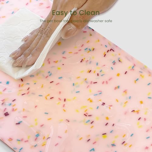 PWTAA Dog Food Mat Anti-Slip Silicone Dog Bowl Mat Thicker Pet Placemat Waterproof Cat Feeder Pad with Raised Edge Puppy Kitten Feeding Mats Suitable Small Medium-Sized Dogs Cats Eating Tray - color: Donut Pink, size: 25.6" x 13"