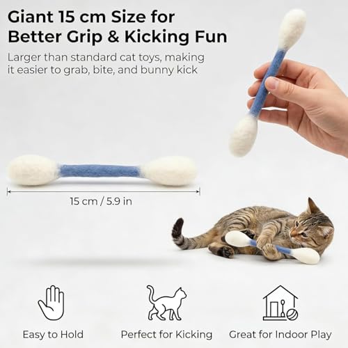 Cotton Swabs Cat with Catnip, Swabs Catnip Toys Set of 6 Soft Plush Kicker Toys, Sturdy Teething Chew Toy(Beige) - color: Beige