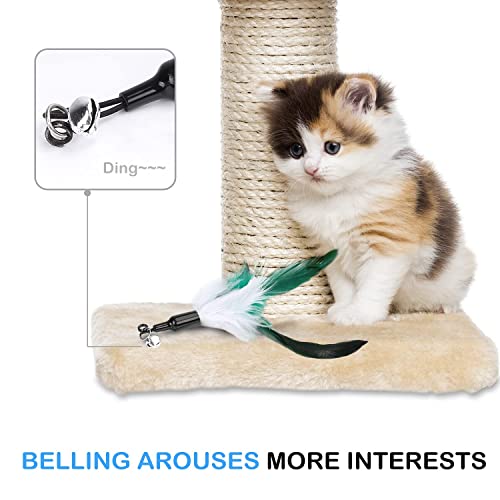 Pawaboo Feather Teaser Cat Toy, Interactive Feather Wand Cat Toy Flying Feather Cat Catcher with Extra Long 34.5" Wand and Small Bell, Fun Exerciser Playing Toy for Kitten or cat, White & Green - color: White & Green