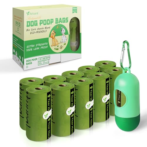 Dog Poop Bags-150 Counts with Holder (10 Rolls), Biodegradable Poop Bags, Eco-friendly and Easy to Open, Thick Dog Waste Bags (Green) - color: Green, size: 1 Count (Pack of 150)