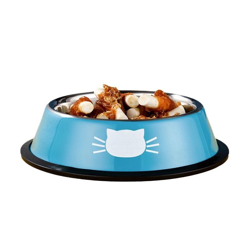 Cat Bowls,1 Pcs Non-Slip Stainless Steel Small Cat Food Bowls - Unbreakable, Thicken 6.5Oz Cat Dishes - Indoor, Removable Rubber Base, Easily Clean, Lovely Color