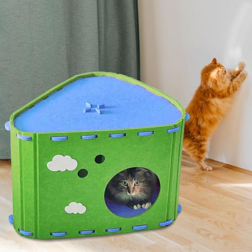 Felt Cat House Hideaway Sturdy Furniture Protector Pet Sleeping Bed Grinding Claw Cozy Portable Practical Cat Bed Cave- Green - color: Green