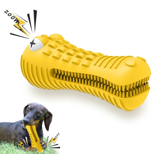 Cutiful Dog Toys for Aggressive Chewers Large Medium Breed, Indestructible Dog Chew Toys, Squeaky Interactive Tough Extremely Durable, Dogs Toothbrush Toys to Keep Them Busy - color: yellow