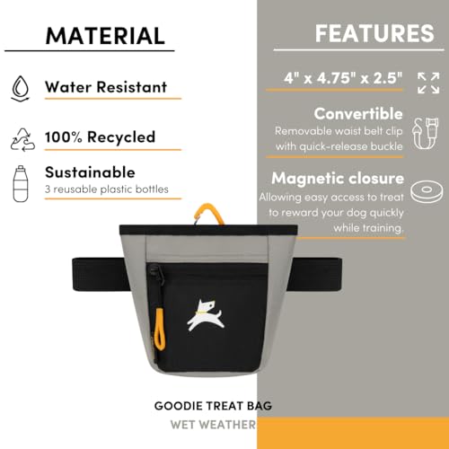 OllyDog Goodie Treat Bag, Dog Treat Pouch, Waist Belt Clip for Hands-Free Training, Magnetic Closure, Dog Training and Behavior Aids, Three Ways to Wear (Wet Weather) - color: Wet Weather