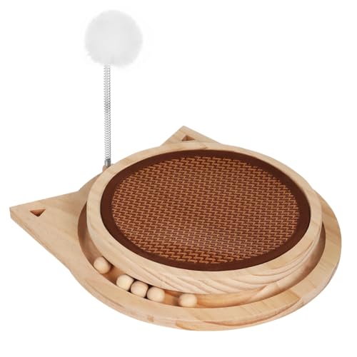 Natural Sisal Cat Scratcher with Ball, Round Kitten Scratching Pad Track and Spring Cat Toy Interactive Cat Toys for Indoor Cats Kitten Toys Enrichment Puzzle Play Exercise
