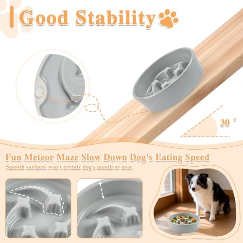 Ceramic Slow Feeder Dog Bowls, 1 Cups Dog Food Dish for Small and Medium Breed, Puzzle Dog Food Bowl for Fast Eater, 15OZ, 6.3 inch(Grey) - color: Grey-M
