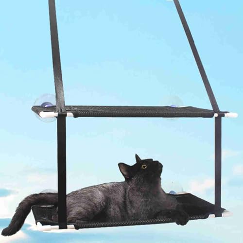 Aramox Double Layer Cat Window Hammock, Sturdy Cat Perch with 6 Suction Cups for Large Cats, Nylon Mesh Bed for Sunbathing, Supports Up to 10KG (Black) - color: #740