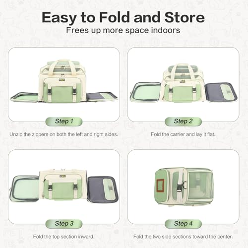 18x11x11 Small Cat/Dog/Pet Carrier – Airline Approved, Collapsible with Expandable Top and Sides. Soft-Sided Travel Puppy Carry Bag, Small Animal Rabbit Kennel Carrying Case, Kitten Mesh Cage - color: Beige