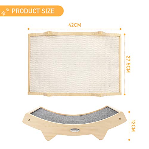 Double-Sided Sisal Cat Scratcher, Cat Scratchers for Indoor Cats with Natural Sisal + Carpet Cloth, Durable Solid Wooden Structure Scratch Pad, 16.5 x 10.8in