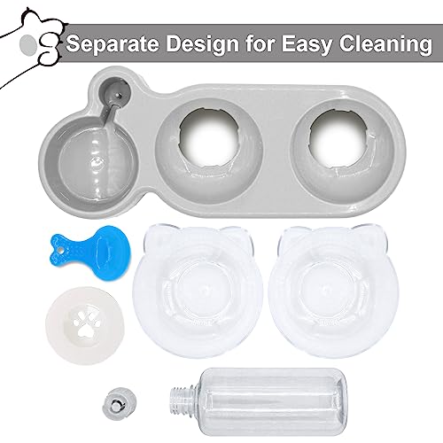 Triple Cat Bowls with Water Dispenser, Pet Whisker Friendly Water and Food Bowl Set with Non-Slip Mat, 15° Tilted Double Feeding Bowls, Elevated Wet and Dry Food Dish for Kitten&Small Dog (Grey) - color: Grey