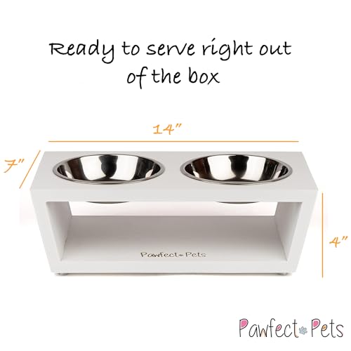4" Tall Elevated Dog Bowls for Small Dogs and Cats. Raised Dog and Cat Food and Water Bowl Set by Pawfect Pets (White) - color: White