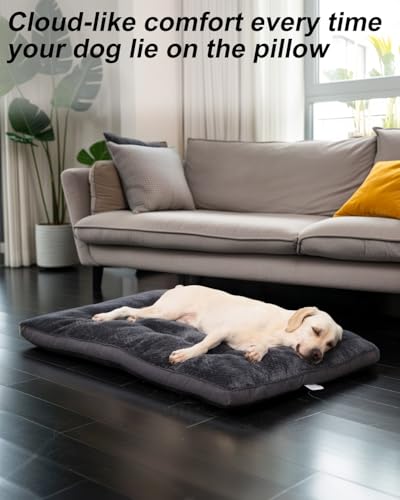 EMSLX Dog Bed, Washable Cozy Plush Dog Crate Beds, Soft Comfy Kennel Pad Anti Slip Pet Sleeping Mat for Large, Jumbo, Medium, Small Dogs Breeds (35.0 L x 22.0 W x 1.5 Th Inches, Dark Grey) - color: Dark Grey, size: 35.0 L x 22.0 W x 1.5 Th