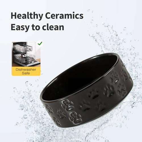 Elevated Ceramic Dog Bowl Set, 5.1" Dog Bowls with Dual Fixed Heights Stand, 1.6 Cup Food & Water Bowls for Toy Breed, Adult Cat, Small-Breed Puppy (Double Bowls + Stand - Black, 5.1 inch) - color: Double Bowls + Stand - Black, size: Xs - 5.1 Inch