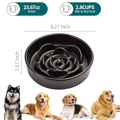 8.26 in Black Ceramic Slow Feeder Dog Bowl for Medium and Large Breed,Pet Feeding Dog Food Water Dish Heavy Weighted,Puppy Bowl for Fast Eaters,Puzzle Slow Eating Dish Modern Maze - color: Upgraded Black Elevated Slow Feeder