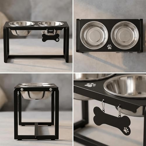 Metal Elevated Dog Bowls, Raised Dog Bowls for Medium/Large Sized Dogs with 2 Thick 58oz Stainless Steel Food Bowls, 10'' Tall Dog Bowl Stand Protect Neck & Joints - size: 10" | M/L Dogs | 2×58oz Bowls