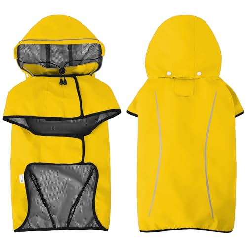 Mile High Life Dog Raincoat, Adjustable Waterproof Pet Rain Jacket, Reflective Hooded Poncho for Small Medium Large Dogs, Lightweight Breathable Pet Rain Coat (Yellow,XS Chest 15"-18") - color: Yellow, size: X-Small