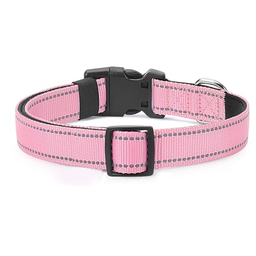 Reflective Dog Collar Padded with Soft Neoprene Breathable Quick Release Basic Dog Collars for Puppy Extra Small Dogs Pink Girl - color: Pink, size: XS:width 5/8"neck 8-10.5"