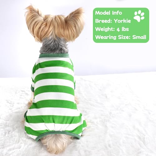 Dog Pajamas, Stretchy Puppy Jammies Onesie, Comfy Doggie Striped Pjs, Lightweight Soft Puppy Outfit, Dogs Clothes for Small Size Girl Boy(Green,XS) - color: Green, size: X-Small (Chest 12.2 in)