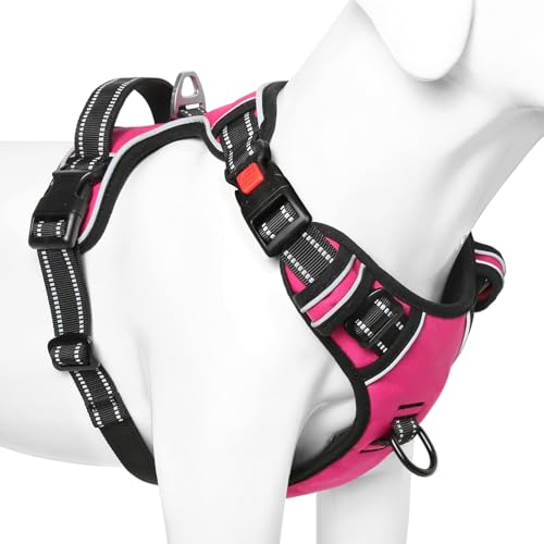 No Pull Dog Harness, No Choke Front Lead Dog Reflective Harness, Adjustable Soft Padded Pet Vest with Easy Control Handle for Small Medium Large Dogs, M - color: Lock-Rosy, size: Medium (Pack of 1)