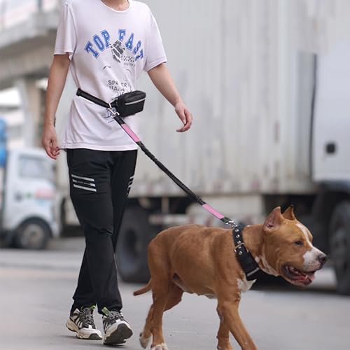 Bungee Dog Leash Extension Attachment 4ft with Double Swivel Clips for Bicycle, Running,Reflective Shock Absorbing Lead for Dogs up to 150 lbs (1, Pink-Reflective) - color: Pink-Reflective