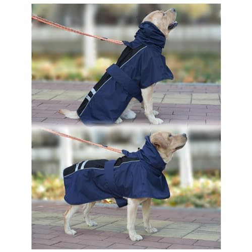 Adjustable Dog Raincoat, Waterproof Dog Rain Jacket for Small Medium Large Dogs,Reflective Lightweight Pet Rain Coat with Leash Hole(Navy&Black, X-Large) - color: Navy&Black, size: X-Large(37-55lb)