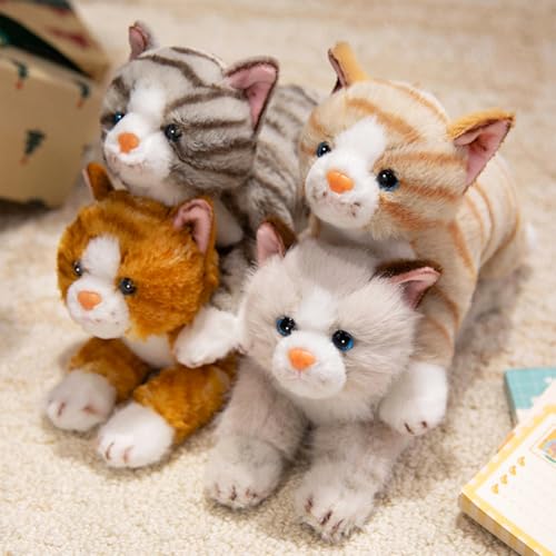 PEACH CAT Striped Cat Stuffed Animal 9.8" Realistic Kitten Plushies Soft Plush Toys Gifts for Kids Yellow - style: 9.8“ Yellow Cat
