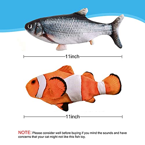 Interactive Cat Toys Flopping Fish with Catnip, Moving Cat Toys for Indoor Cats 2Pack, 11" Electric Automatic Kitten Kicker Exercise Toy, Wiggle SilverVine Floppy Fish for Small Dogs, Kitten - color: Carp+Clownfish
