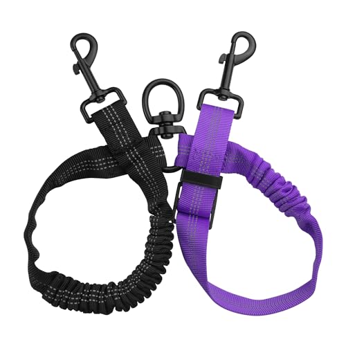 YAODHAOD Double Dog Leash,Two Dog Leash Splitter, No Tangle 360° Swivel Rotation Reflective Lead, Adjustable Length Bungee Heavy Duty Walking Training Dual Extension (Black + Purple) - color: Black + Purple