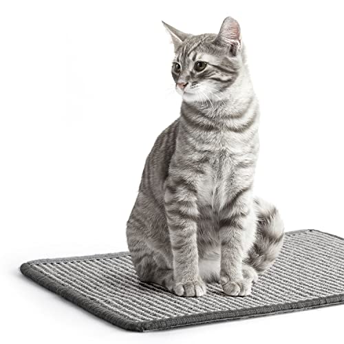 NAZVA Cat Scratcher Mat - 16”x12” (Pack of 2) - Natural Sisal Fabric Scratching Pad Velcro Furniture Carpets Sofas Couch Protector Rug - Grey